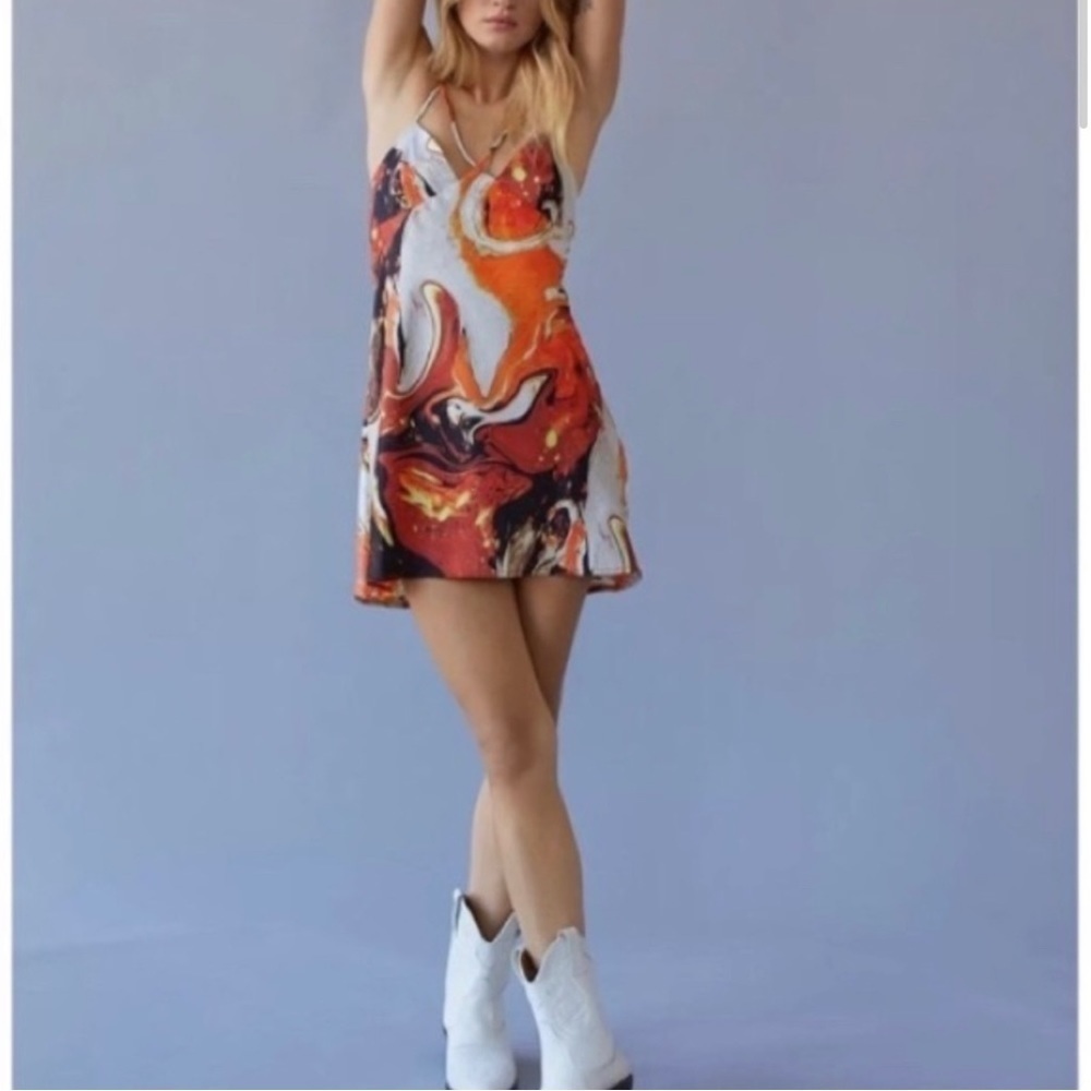 URBAN OUTFITTERS Pretty Please Cut Out Mini Dress Orange Medium - Picture 4 of 6
